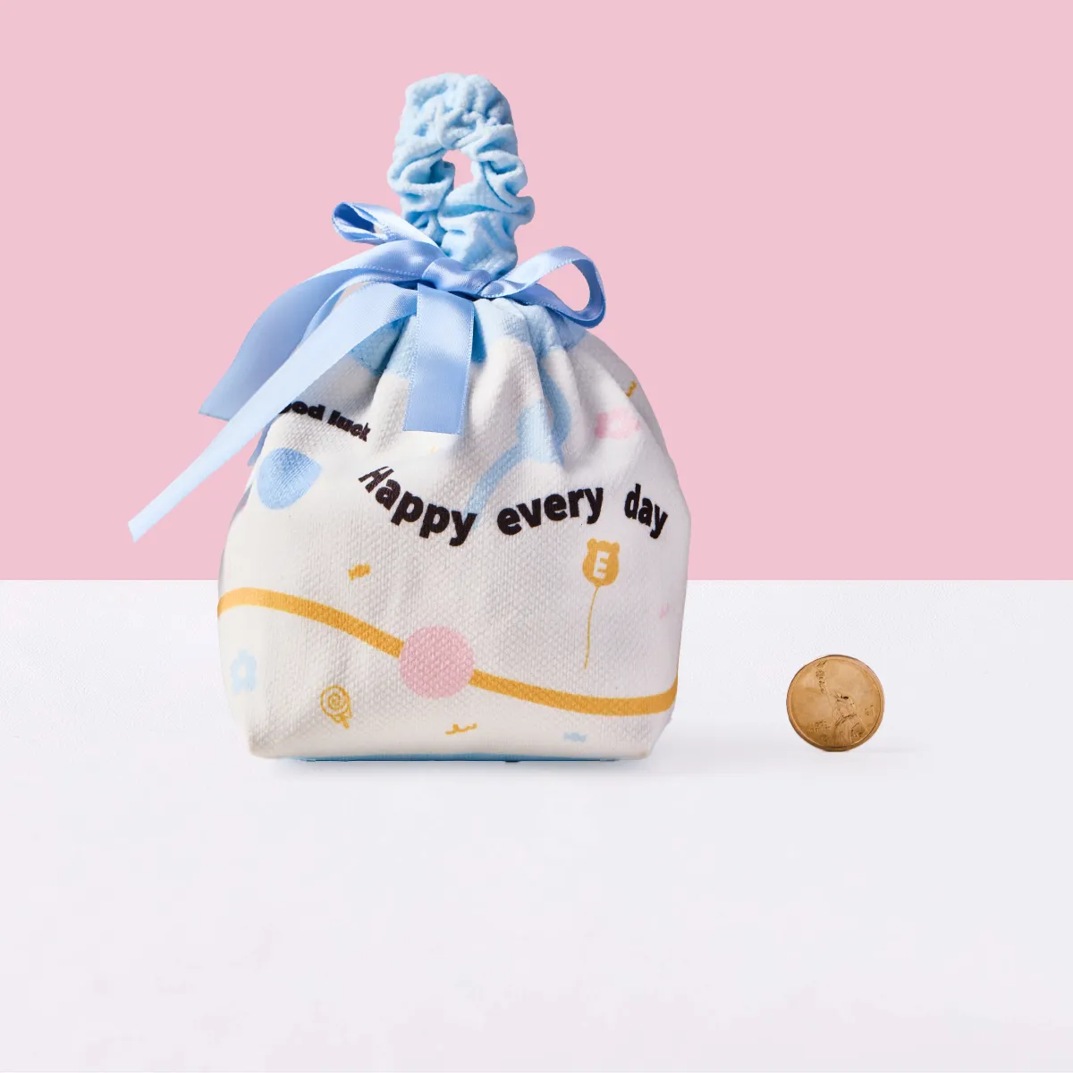 Simple Blue Linen Drawstring Wrapping Gift Bag