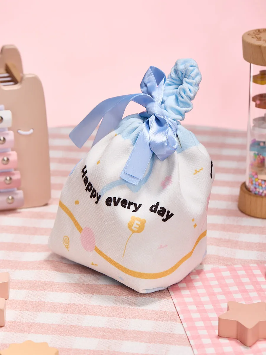 Simple Blue Linen Drawstring Wrapping Gift Bag