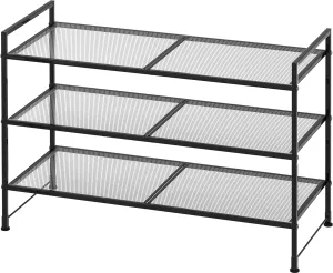 Simple Houseware 3-Tier Stackable Mesh Shoe Rack, Black