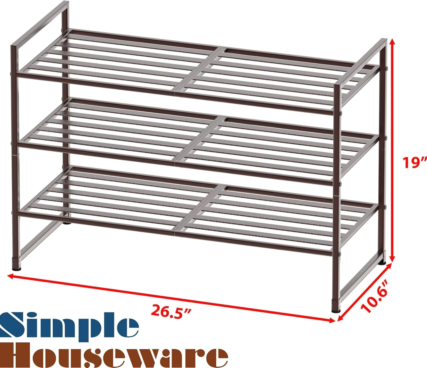 Simple Houseware 3-Tier Stackable Metal Panel Shoes Rack, Bronze