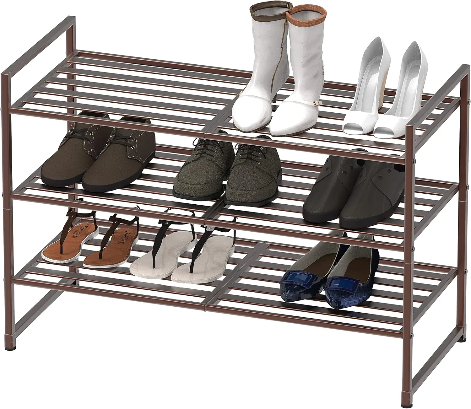 Simple Houseware 3-Tier Stackable Metal Panel Shoes Rack, Bronze