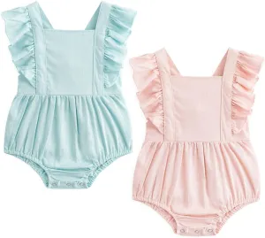 Simplee kids 2PCS Baby Boys Girls Adjustable Slip Romper Summer Outfit Jumpsuit Cotton Linen Bodysuit