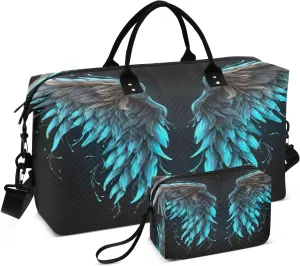 Sinestour Wings Black Travel Duffel Bag for Men Women with Makeup Bag Weekend Overnight Carry On Bags for Workout Gym Traveling