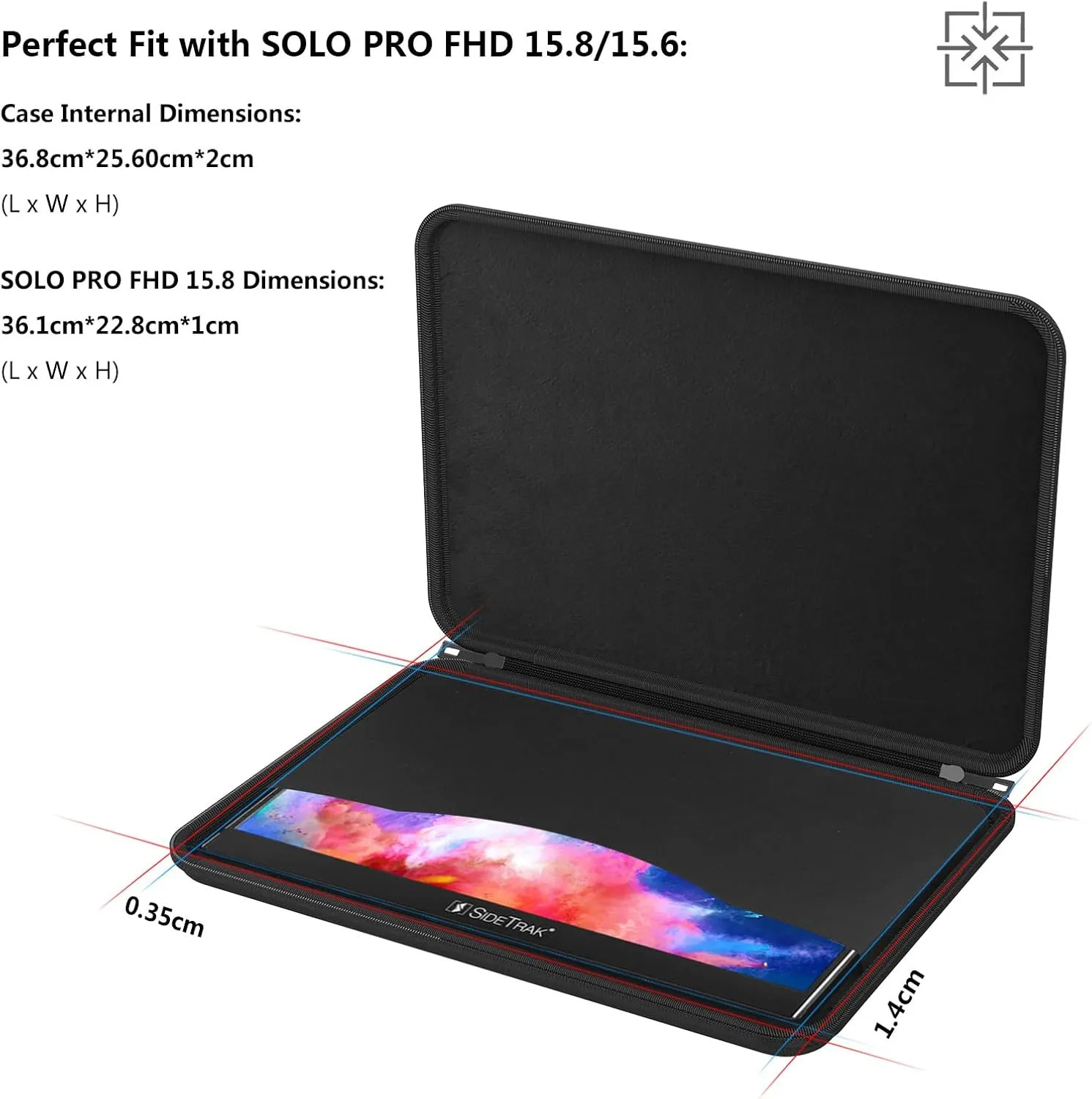 Smatree 15inch Protective Hard Sleeve Case for Portable Monitor and Laptop, Compatible with 15.6/15.8 SideTrak Solo Pro Bag, Travel Business Work Notebooks Carrying Case