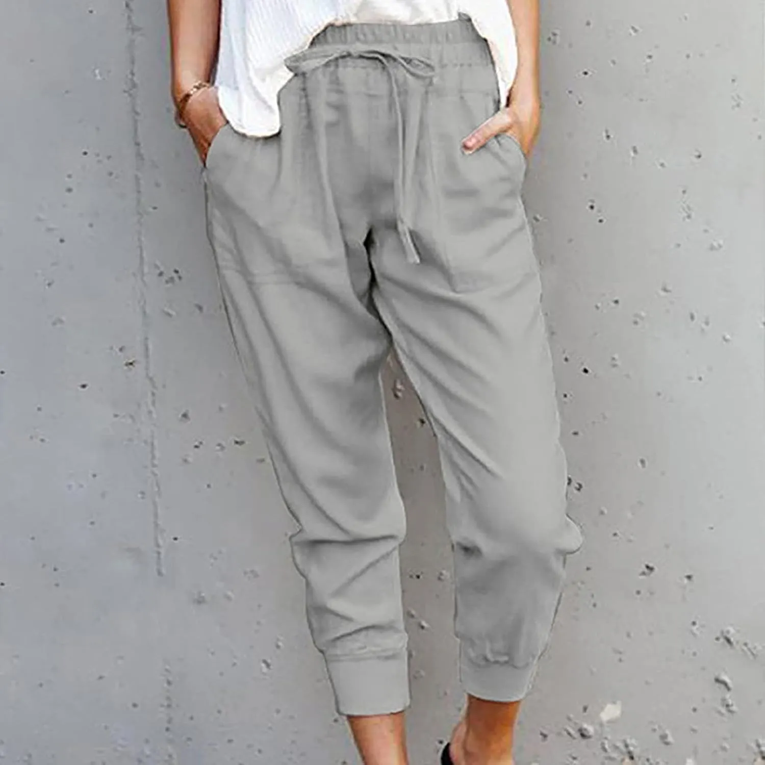 SMIDOW Capri Sweatpants for Women Dressy Casual Elastic Waist Drawstring Jogger Running Pant Loose Fit Lounge Pants
