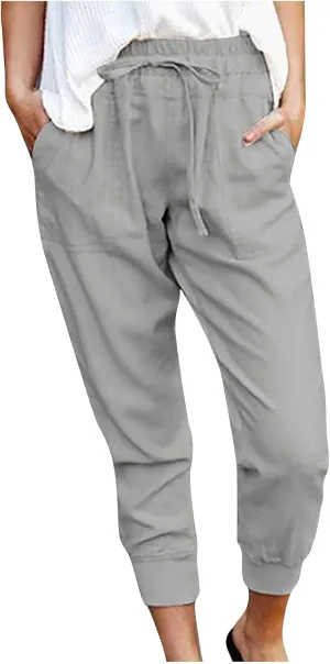 SMIDOW Capri Sweatpants for Women Dressy Casual Elastic Waist Drawstring Jogger Running Pant Loose Fit Lounge Pants