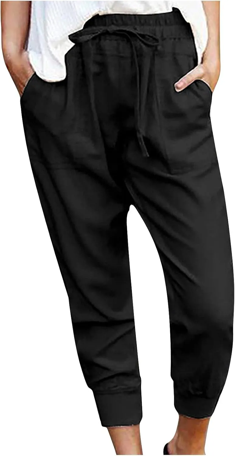 SMIDOW Capri Sweatpants for Women Dressy Casual Elastic Waist Drawstring Jogger Running Pant Loose Fit Lounge Pants