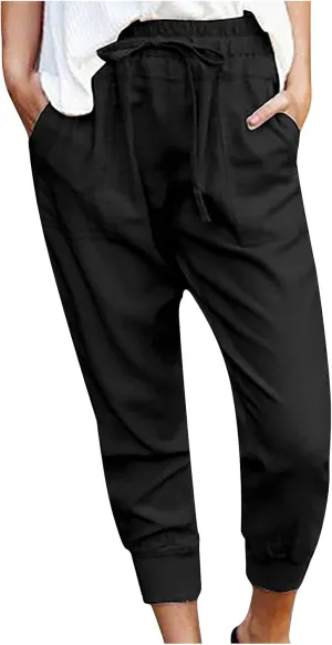SMIDOW Capri Sweatpants for Women Dressy Casual Elastic Waist Drawstring Jogger Running Pant Loose Fit Lounge Pants
