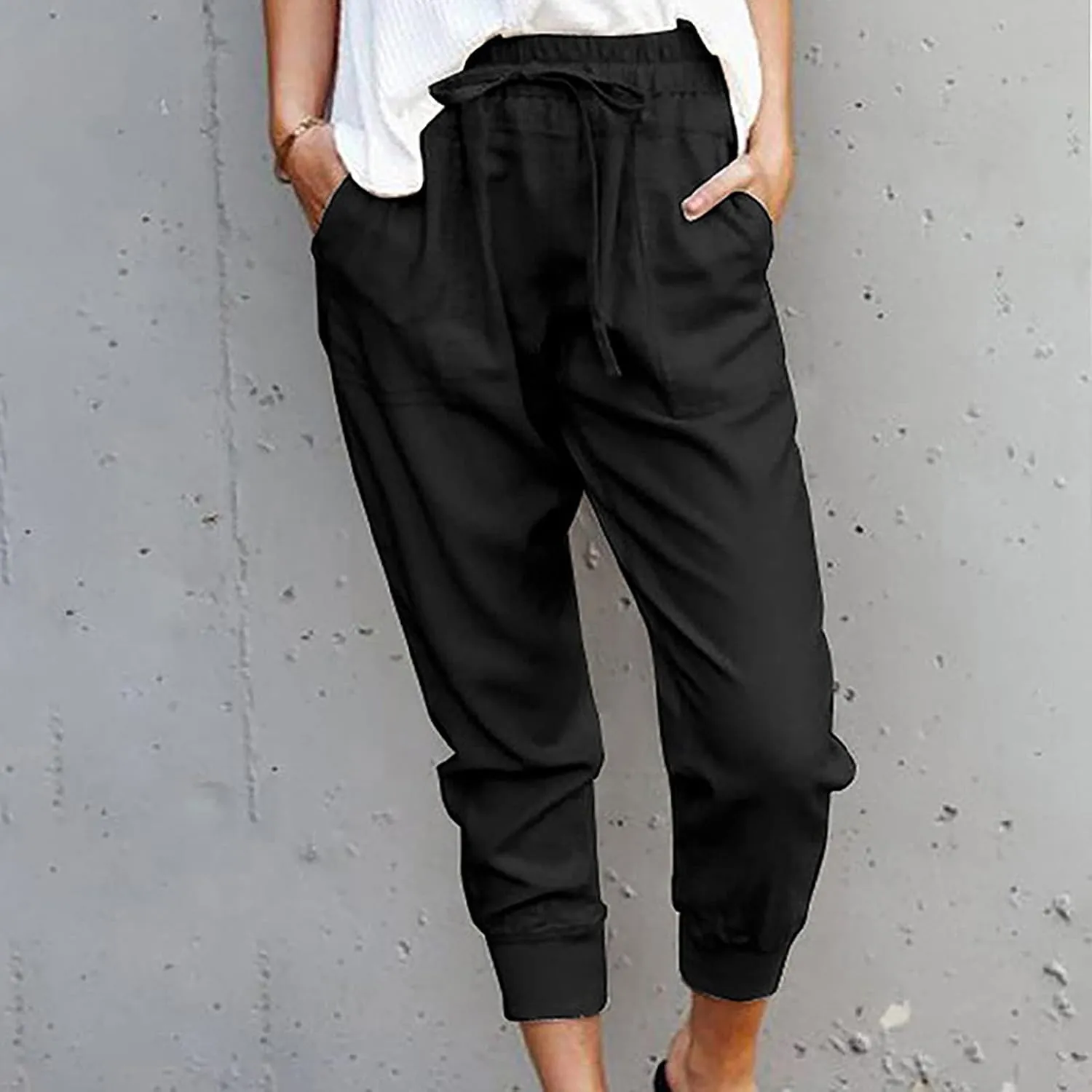 SMIDOW Capri Sweatpants for Women Dressy Casual Elastic Waist Drawstring Jogger Running Pant Loose Fit Lounge Pants