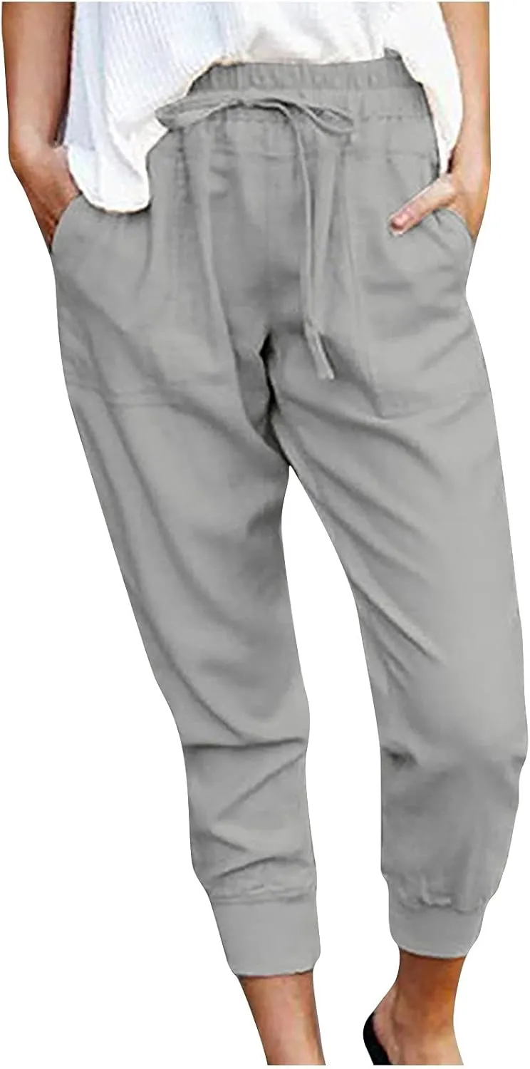 SMIDOW Capri Sweatpants for Women Dressy Casual Elastic Waist Drawstring Jogger Running Pant Loose Fit Lounge Pants
