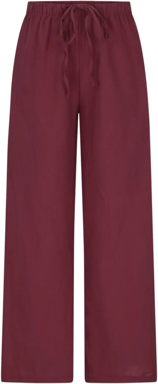 SMIDOW Linen Pants for Women Casual Loose High Waist Drawstring Trousers Wide Leg Baggy Long Pant with Pockets