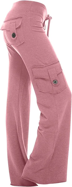 SMIDOW Plus Size Yoga Cargo Pants for Women with Pockets Loose Comfy Stretchy Wide Leg Bootcut Athletic Workout Leggings