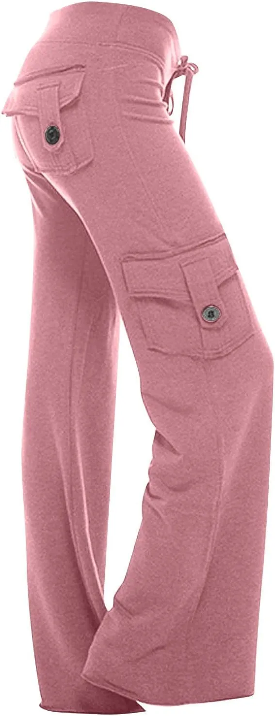 SMIDOW Plus Size Yoga Cargo Pants for Women with Pockets Loose Comfy Stretchy Wide Leg Bootcut Athletic Workout Leggings