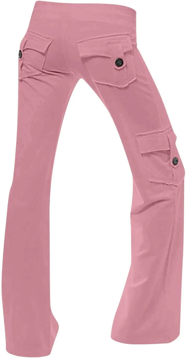 SMIDOW Plus Size Yoga Cargo Pants for Women with Pockets Loose Comfy Stretchy Wide Leg Bootcut Athletic Workout Leggings