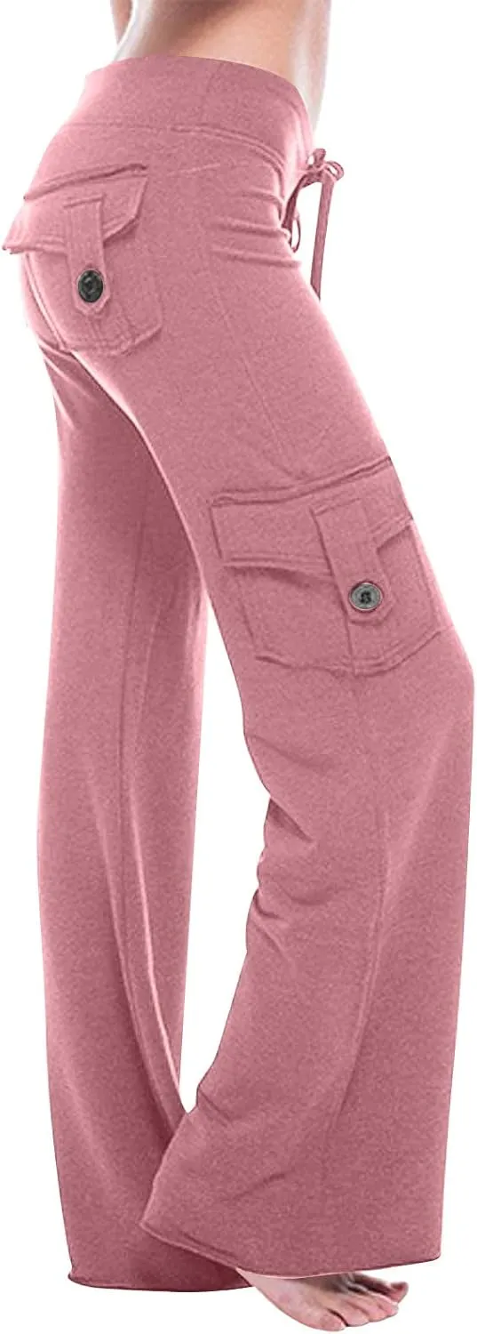 SMIDOW Plus Size Yoga Cargo Pants for Women with Pockets Loose Comfy Stretchy Wide Leg Bootcut Athletic Workout Leggings