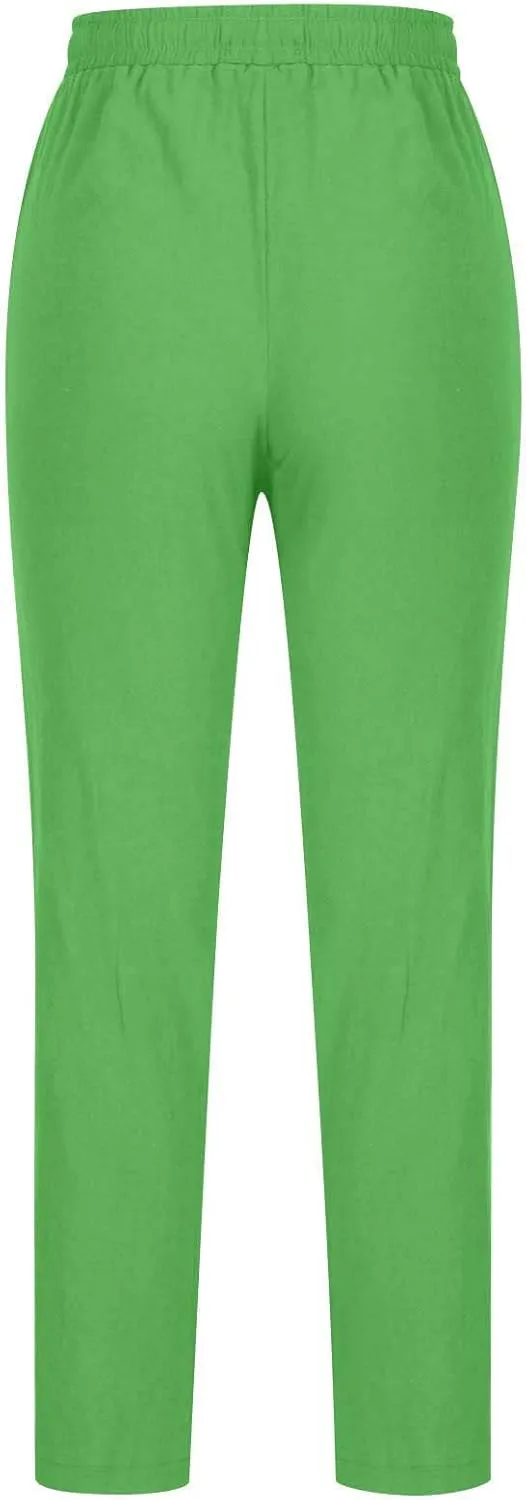 SMIDOW Womens Cotton Linen Pants Casual Drawstring Elastic High Waist Straight Leg Pants Loose Comfy Trousers with Pockets
