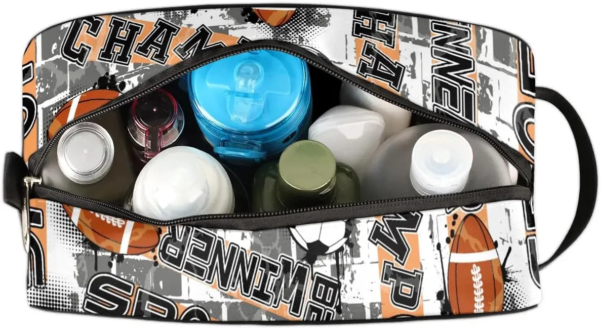 Soccer Ball Travel Toiletry Bag for Kids, Waterproof Hanging Wash Bag Dopp Kit for Boys Shaving Bag for Toiletries Accessories