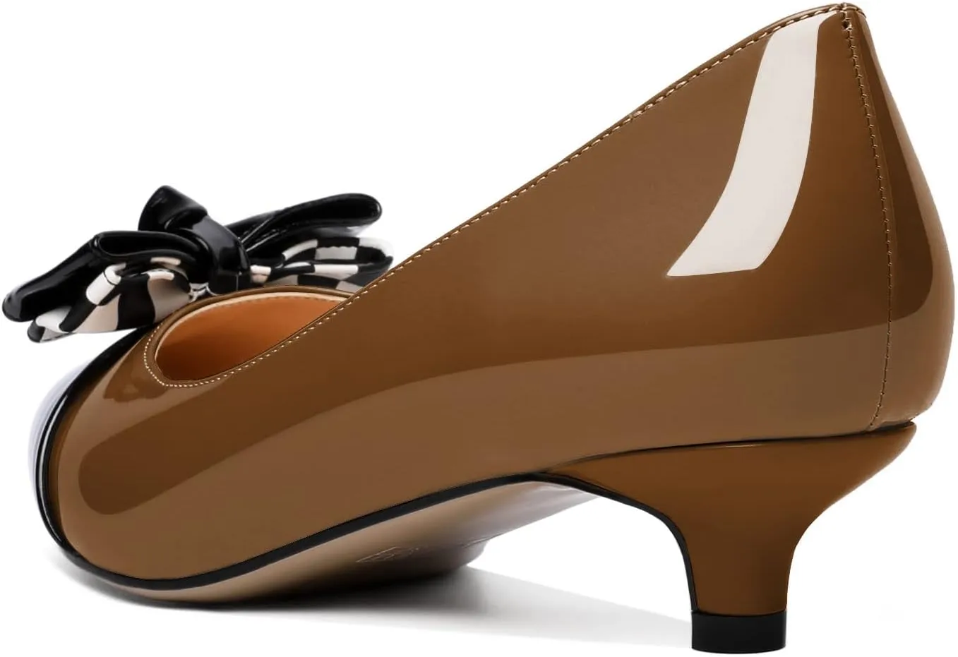 Soireelady Kitten Heels for Women Pointed Toe Low Heel Pumps Slip on Bow Heels 1.5 Inches Two Toned Evening Bride Wedding Party Dress Shoes