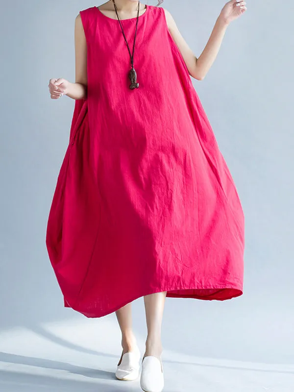 Solid Color Irregularity Loose Round-neck Dresses