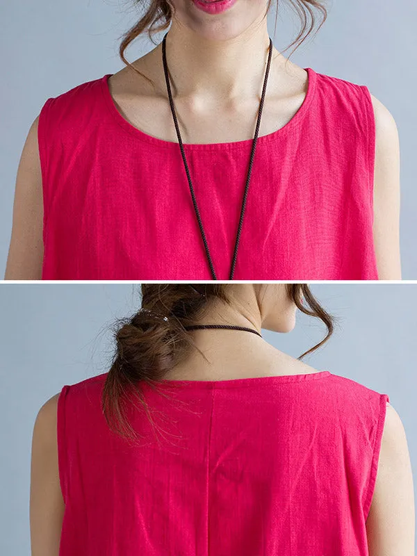 Solid Color Irregularity Loose Round-neck Dresses