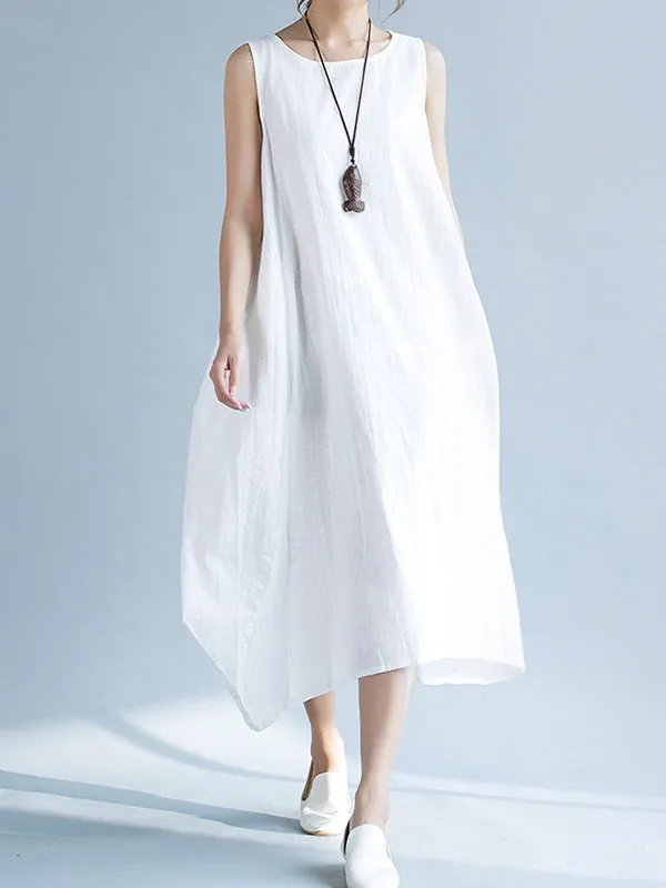 Solid Color Irregularity Loose Round-neck Dresses