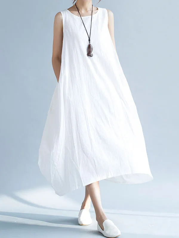 Solid Color Irregularity Loose Round-neck Dresses