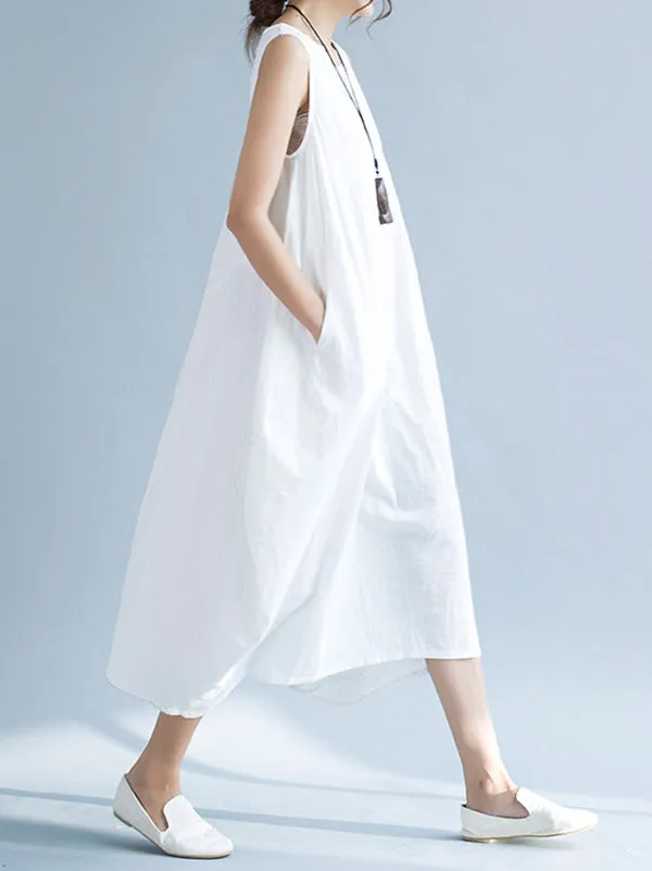 Solid Color Irregularity Loose Round-neck Dresses