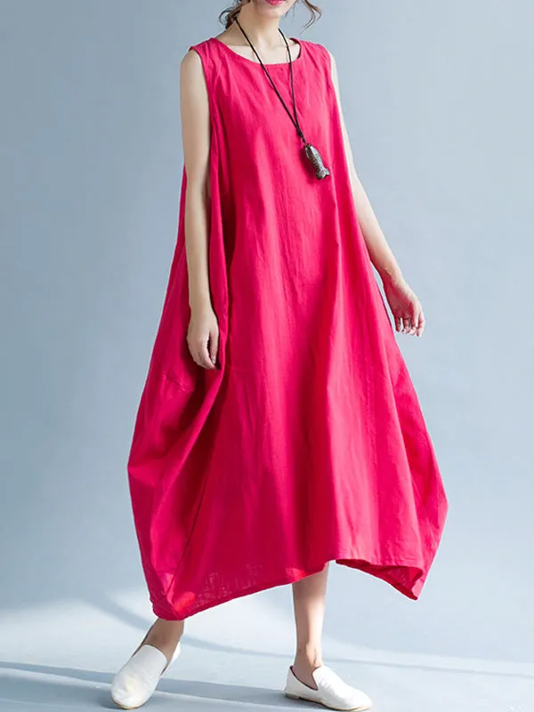 Solid Color Irregularity Loose Round-neck Dresses