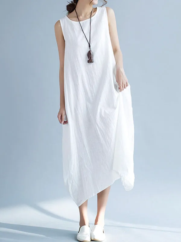 Solid Color Irregularity Loose Round-neck Dresses