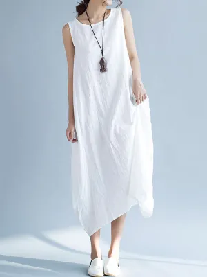 Solid Color Irregularity Loose Round-neck Dresses