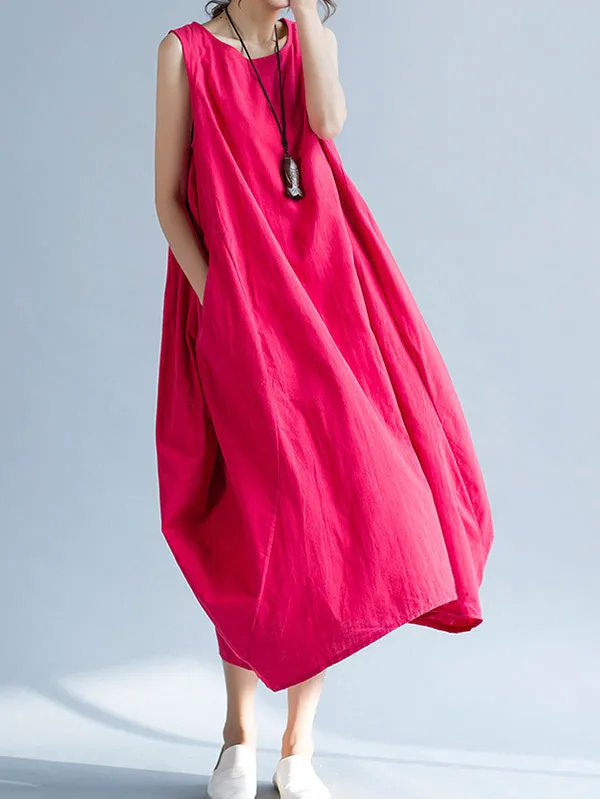 Solid Color Irregularity Loose Round-neck Dresses