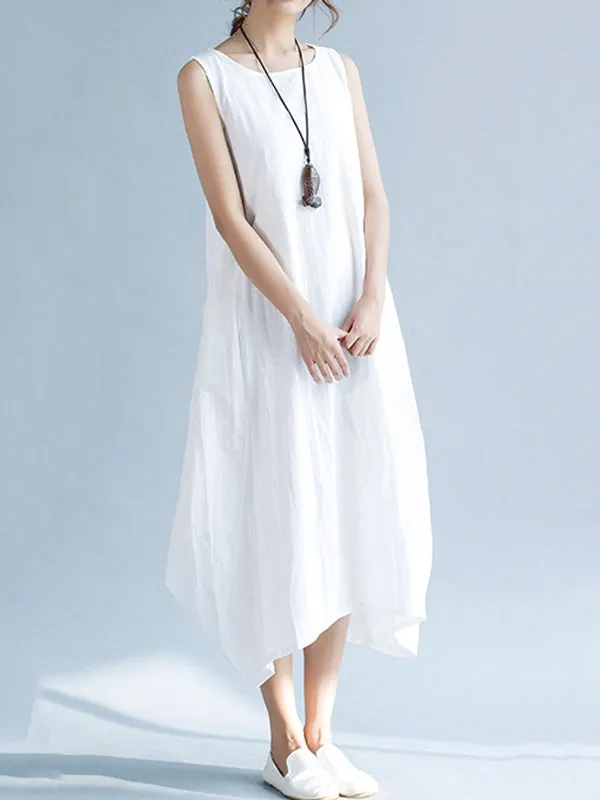 Solid Color Irregularity Loose Round-neck Dresses