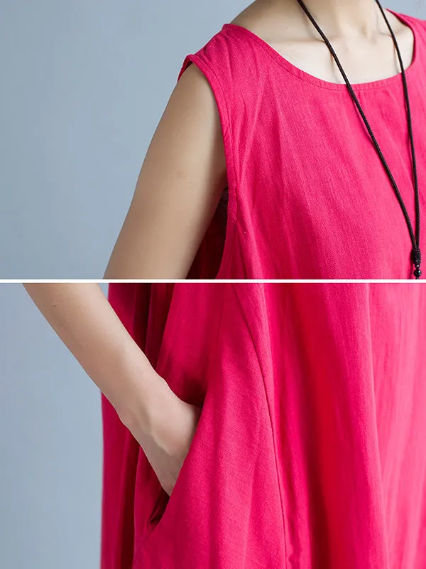 Solid Color Irregularity Loose Round-neck Dresses