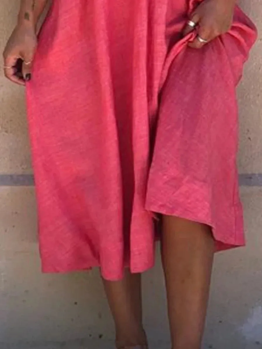 Solid Simple V Neck Midi Dresses