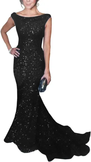 SOLOVEDRESS Women's Mermaid Sequined Formal Evening Dress for Wedding Prom Gown