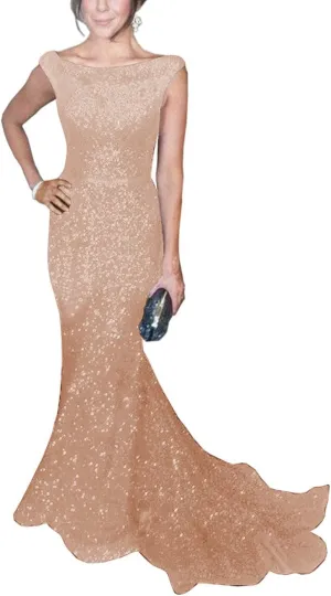 SOLOVEDRESS Women's Mermaid Sequined Formal Evening Dress for Wedding Prom Gown