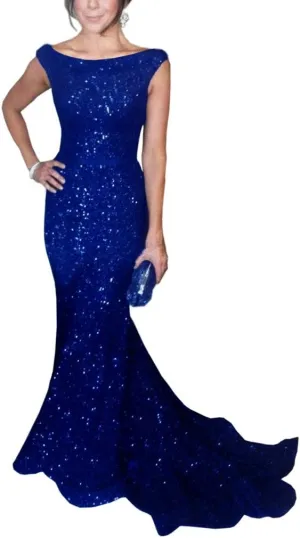 SOLOVEDRESS Women's Mermaid Sequined Formal Evening Dress for Wedding Prom Gown