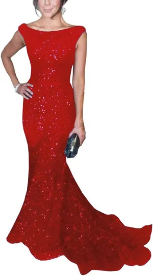SOLOVEDRESS Women's Mermaid Sequined Formal Evening Dress for Wedding Prom Gown