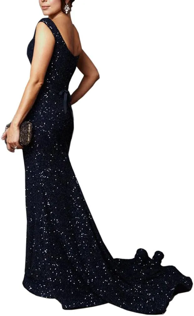 SOLOVEDRESS Women's Mermaid Sequined Formal Evening Dress for Wedding Prom Gown