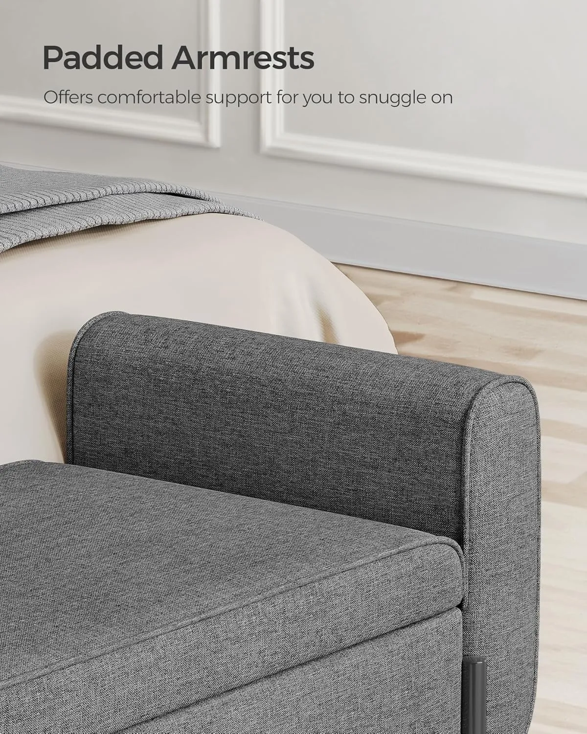 SONGMICS Storage Bench with Armrests, Ottoman for Living Room, Bedroom, Entryway, Steel Legs, Dark Gray ULOM072G01