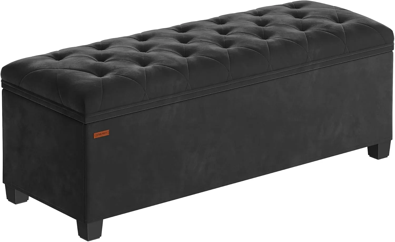 SONGMICS Velvet Storage Ottoman Bench, Foot Rest with Legs, 15.7 x 43 x 15.7 Inches, End of Bed Bench, Storage Chest, Load up to 660 lb, for Living Room, Bedroom, Entryway, Ink Black ULSF089B02