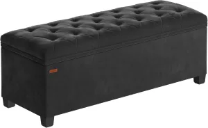 SONGMICS Velvet Storage Ottoman Bench, Foot Rest with Legs, 15.7 x 43 x 15.7 Inches, End of Bed Bench, Storage Chest, Load up to 660 lb, for Living Room, Bedroom, Entryway, Ink Black ULSF089B02