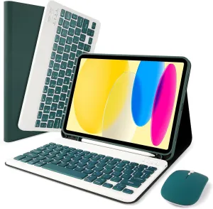 SOPPY Bluetooth Keyboard Case with Mouse for iPad 11th Gen. (A16) 11-inch 2025, 10th Generation 10.9 inch 2022, Detachable Protective Cover, with Built-in Pen Holder, USB-C Rechargeable, Dark Green