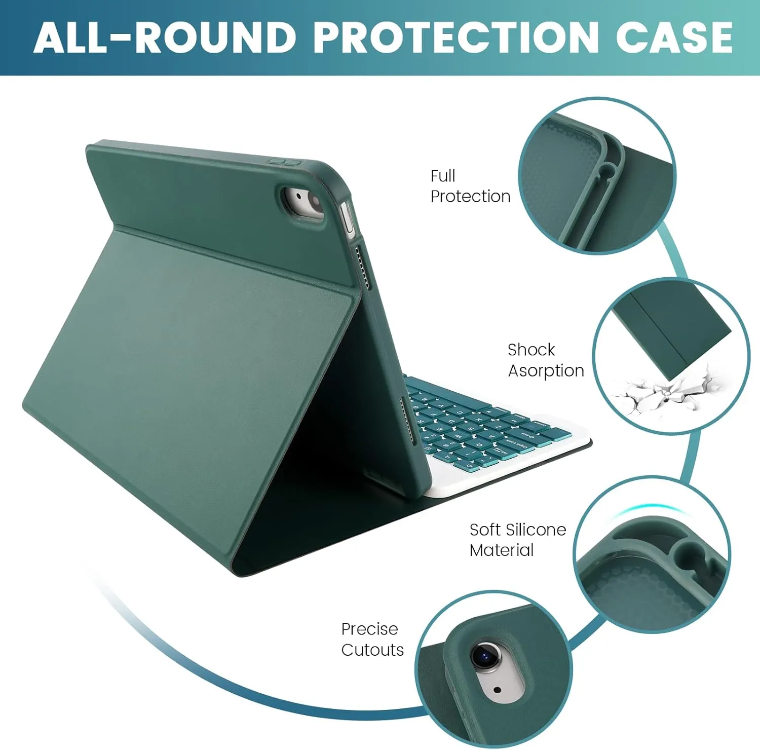 SOPPY Bluetooth Keyboard Case with Mouse for iPad 11th Gen. (A16) 11-inch 2025, 10th Generation 10.9 inch 2022, Detachable Protective Cover, with Built-in Pen Holder, USB-C Rechargeable, Dark Green