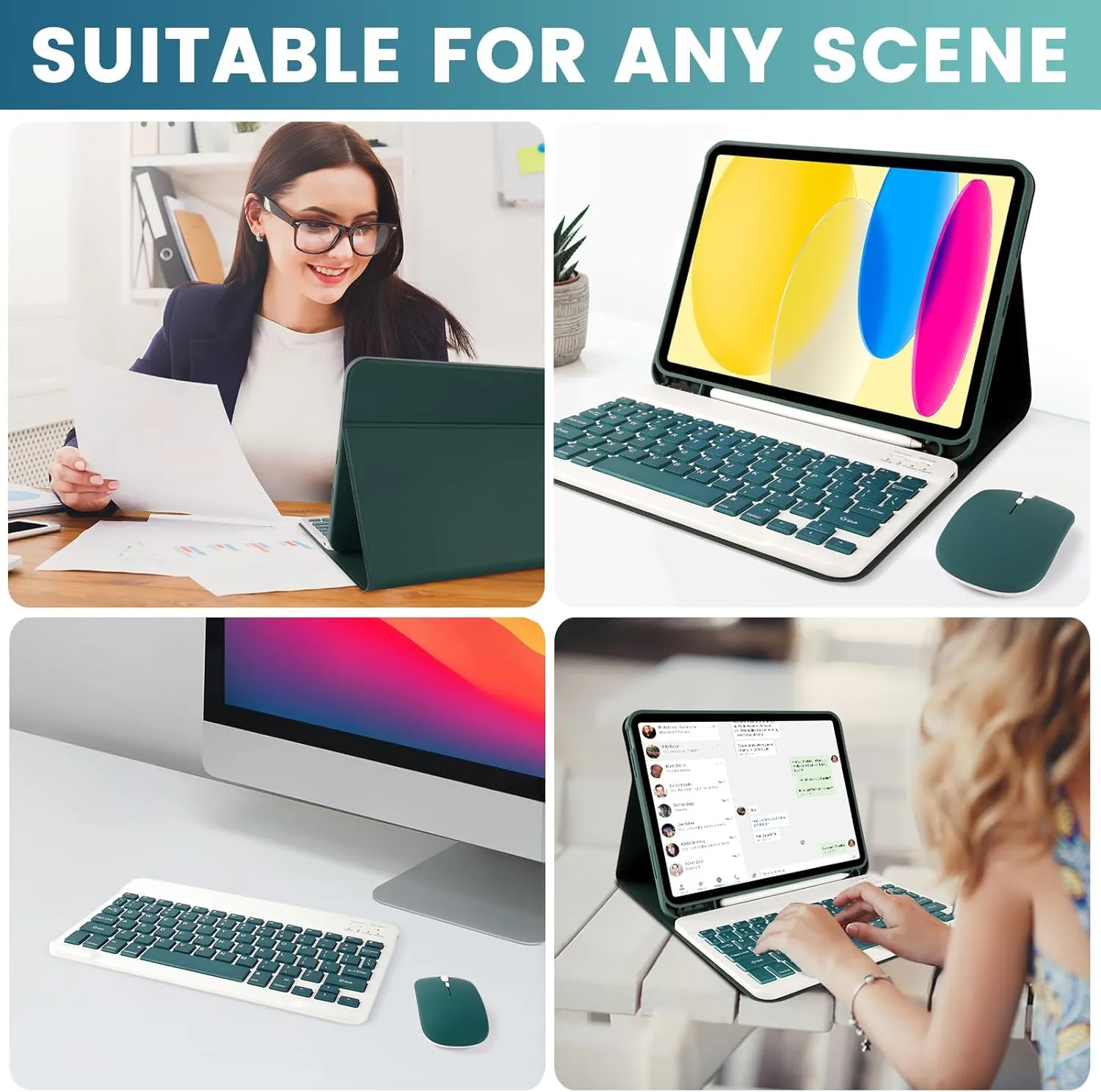 SOPPY Bluetooth Keyboard Case with Mouse for iPad 11th Gen. (A16) 11-inch 2025, 10th Generation 10.9 inch 2022, Detachable Protective Cover, with Built-in Pen Holder, USB-C Rechargeable, Dark Green