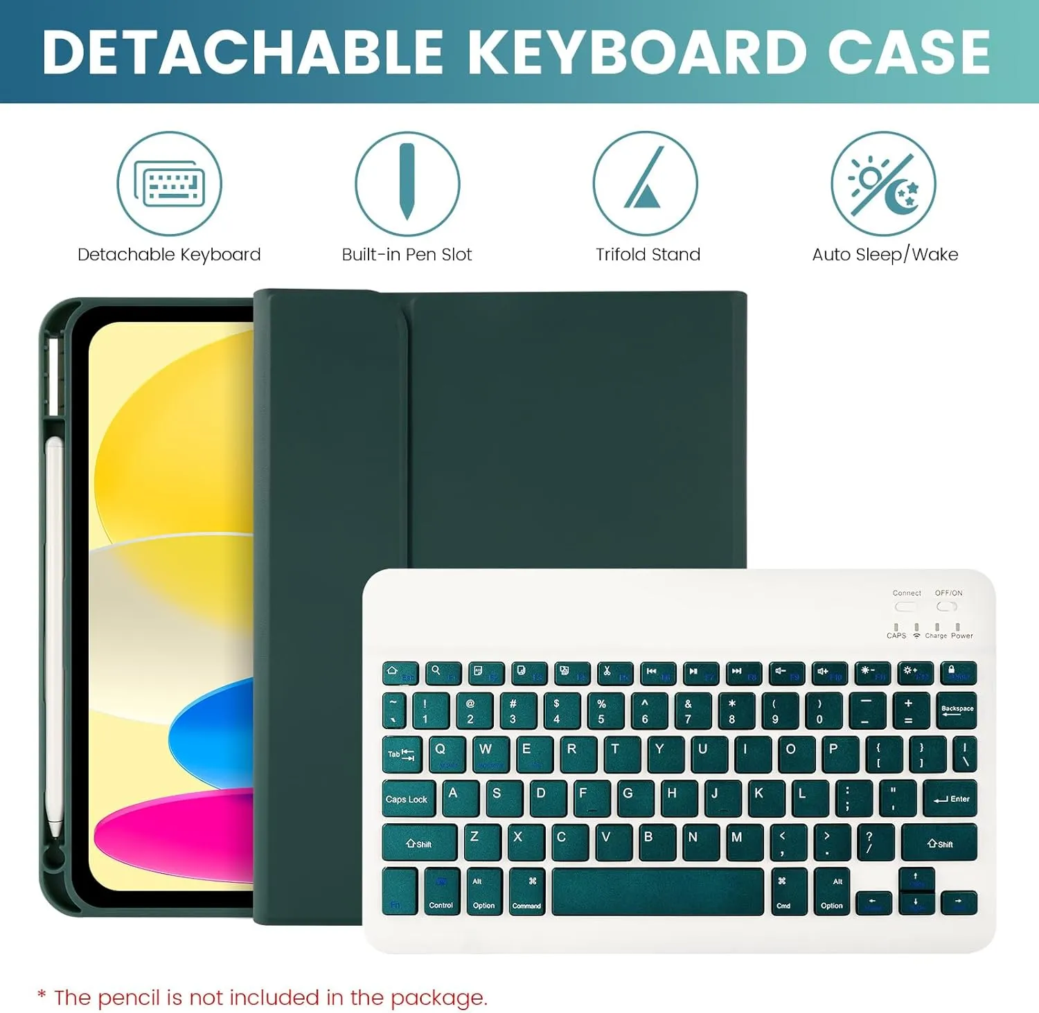 SOPPY Bluetooth Keyboard Case with Mouse for iPad 11th Gen. (A16) 11-inch 2025, 10th Generation 10.9 inch 2022, Detachable Protective Cover, with Built-in Pen Holder, USB-C Rechargeable, Dark Green
