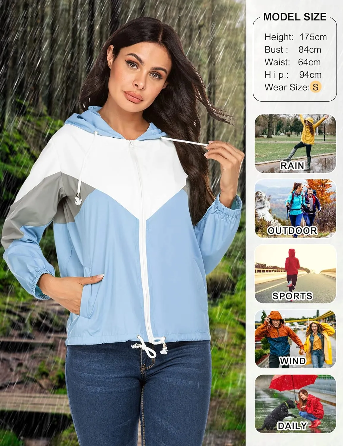 SoTeer Women's Waterproof Rain Jackets Lightweight Hooded Windbreaker Packable Active Outdoor Raincoat