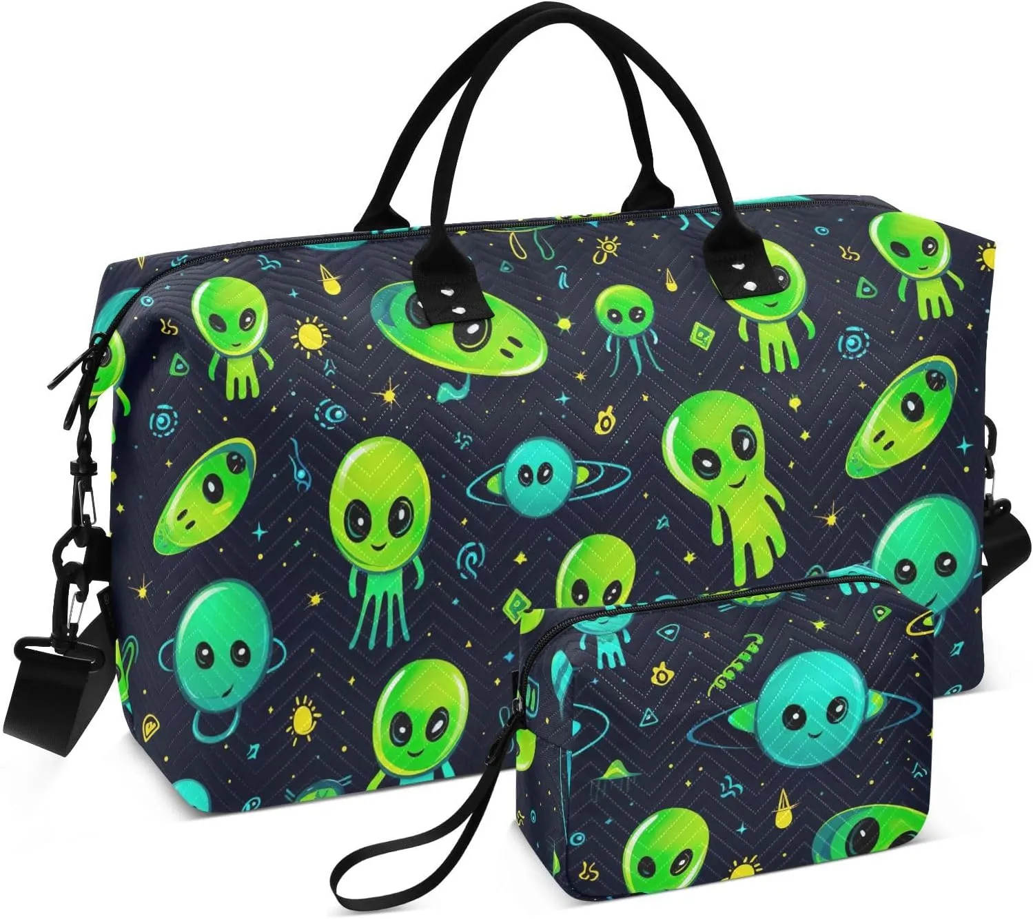 Space Aliens Sports Gym Bag for Women Men Travel Duffel Bag Weekend Overnight Carry on Bag with Toiletry Bag Hospital Bag for Swimming Yoga Workout Plane Hospital