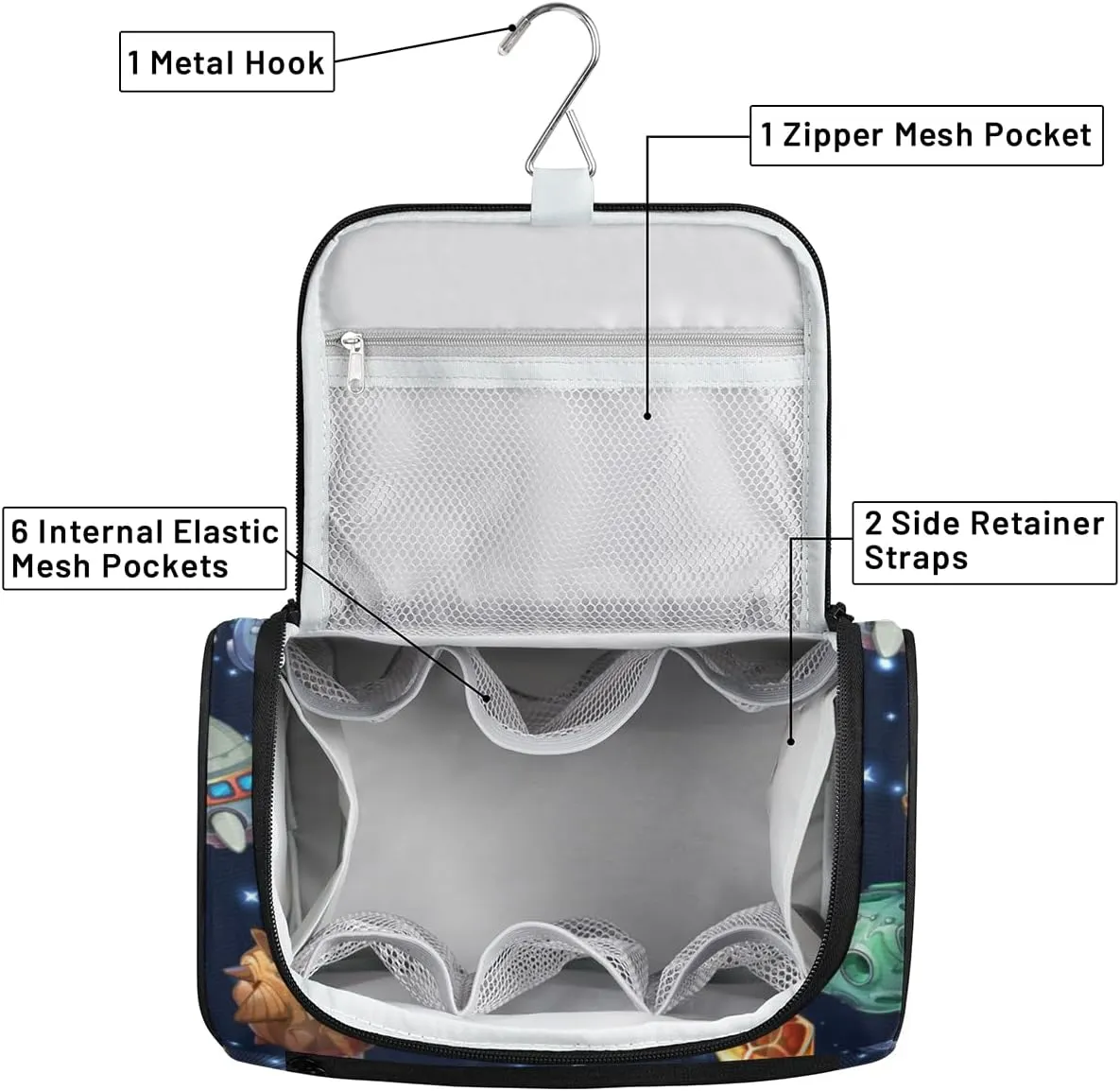Spacecraft Hanging Toiletry Bag for Men Women Travel Cosmetic Makeup Organizer Bag Water Resistant Large Portable Wash Case for Accessories, Toiletries, Cosmetics
