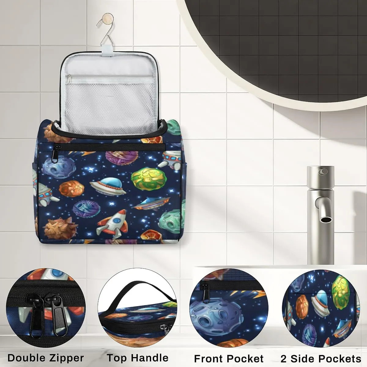 Spacecraft Hanging Toiletry Bag for Men Women Travel Cosmetic Makeup Organizer Bag Water Resistant Large Portable Wash Case for Accessories, Toiletries, Cosmetics